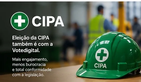 Capacete de segurança CIPA com selo de aprovação, representando a eleição da CIPA pela VoteDigital